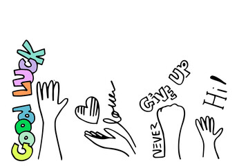 Applause hand draw on white background with good luck, never give up, hi text.vector illustration.