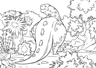Coloring book for children with a dinosaur hand-painted in cartoon style. A4. coloring page