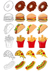 fast food icons set