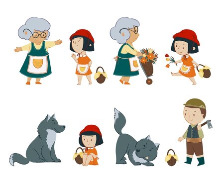 Vector set of fairytale characters Red riding hood