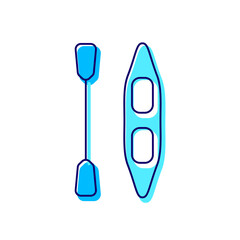 Kayak with paddle outline icon. Maldives entertainment. Exotic vacation. Isolated vector stock illustration