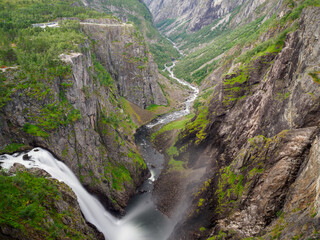 Fototapeta na wymiar Voringfossen waterfall shot with a long exposure, Norway