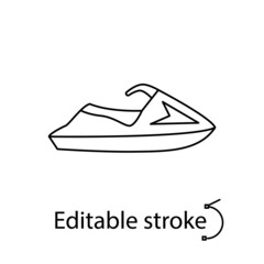 Jet ski outline icon. Maldives water transport. Exotic vacation. Editable stroke. Isolated vector stock illustration