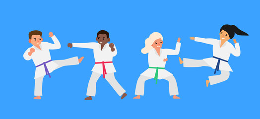 multiracial karate kids in kimono martial arts children vector illustration © tarikdiz