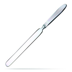 Brain knife. Double-edged knife with a long a flat, rounded blade at the end. Surgical instrument. Vector illustration