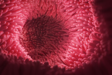 Intestinal microvilli are illustrated in close-up. 3d rendering