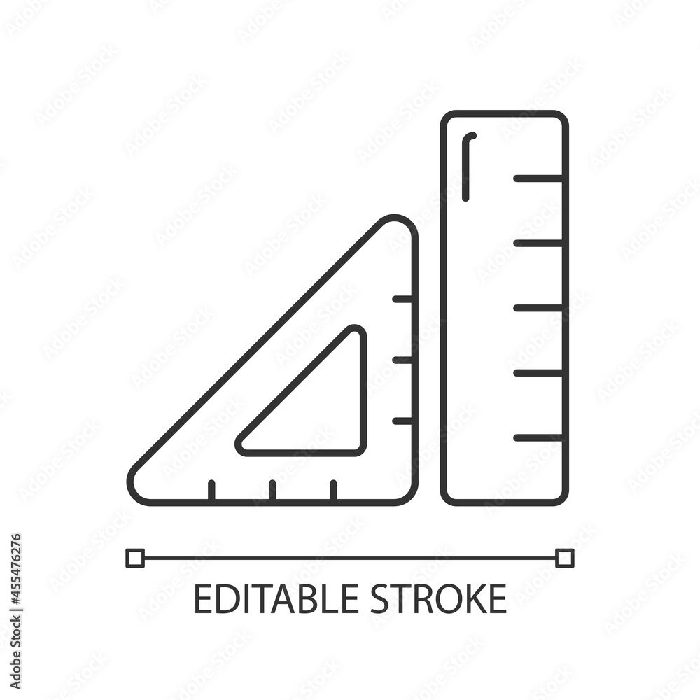 Poster Ruler linear icon. Device for geometry class. Tool for drawing straight lines, measuring length. Thin line customizable illustration. Contour symbol. Vector isolated outline drawing. Editable stroke