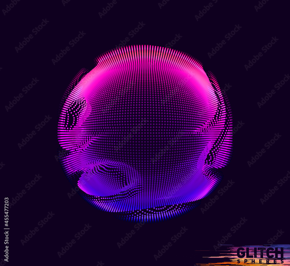 Poster abstract vector colorful mesh on dark background. futuristic style card. corrupted point sphere