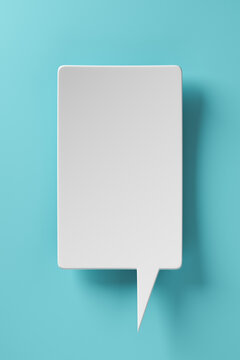 Social media notification icon, white speech bubble on blue background. 3D rendering