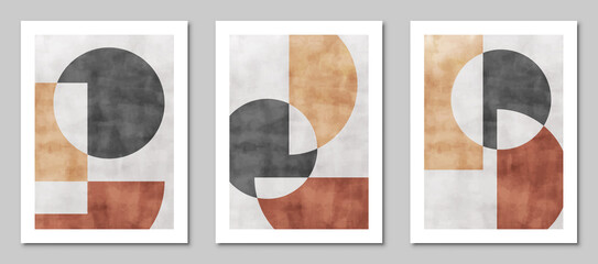 Set of trendy contemporary abstract creative minimalist compositions for wall decoration, postcard or brochure cover design in vintage style art. EPS10 vector. © vecarto