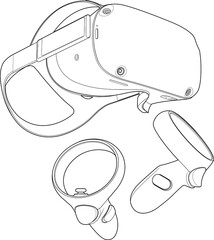 virtual reality glasses, VR line design. vr box, vector linear illustration.	