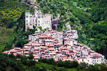 Italy. Ligure. Dolceaqua. The village and the ruins of the castle