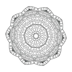 Abstract circular pattern with many details in form of mandala. Vector illustration for coloring book, Henna, Mehndi, decoration.