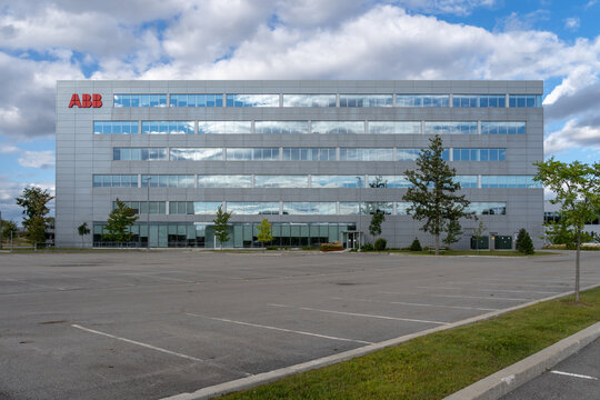 Saint-Laurent, Quebec, Canada - September 3, 2021: ABB's Canadian headquarters in Saint-Laurent, Quebec, Canada. ABB is a technology company headquartered in Switzerland. 