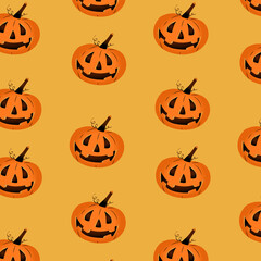 Abstract illustration with halloween pumpkin pattern for celebration design. Orange abstract background. Seamless vector background. Vintage floral color background.