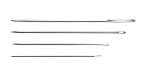 Set of sewing needles isolated on white, top view