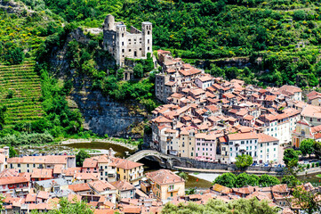 Fototapeta na wymiar Italy. Ligure. Dolceaqua. The village and the ruins of the castle