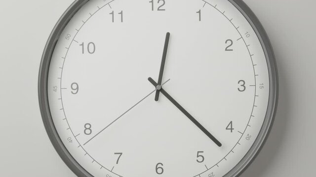 Clock Face on White Office Wall in Timelapse