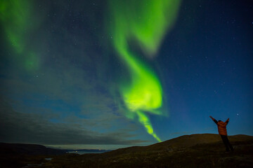 Fototapeta na wymiar Northern Lights in Nordkapp, Northern Norway. Europe
