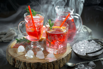 Glasses of wine on a black background.