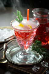 Refreshing summer alcoholic cocktail with crushed ice and citrus fruits