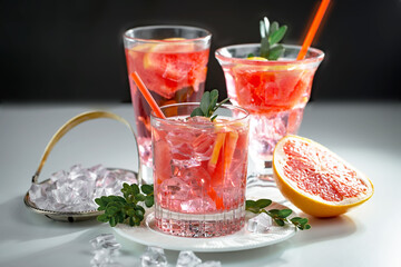 Refreshing summer alcoholic cocktail with crushed ice and citrus fruits