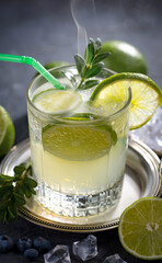 Refreshing summer alcoholic cocktail with crushed ice and citrus fruits