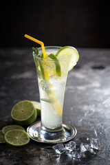 Refreshing summer alcoholic cocktail with crushed ice and citrus fruits