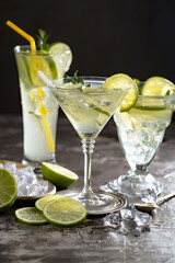 Refreshing summer alcoholic cocktail with crushed ice and citrus fruits