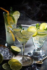 Fototapeta premium Refreshing summer alcoholic cocktail with crushed ice and citrus fruits