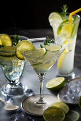 Refreshing summer alcoholic cocktail with crushed ice and citrus fruits