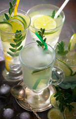 Refreshing summer alcoholic cocktail with crushed ice and citrus fruits