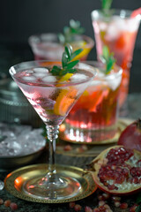 Refreshing summer alcoholic cocktail with crushed ice and citrus fruits