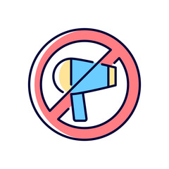 Do not use a hairdryer if wet RGB color manual label icon. Avoid material degradation. VR device hygiene and care. Isolated vector illustration. Simple filled line drawing for product use instructions