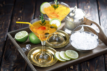 Refreshing summer alcoholic cocktail with crushed ice and citrus fruits