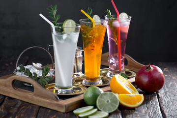 Refreshing summer alcoholic cocktail with crushed ice and citrus fruits