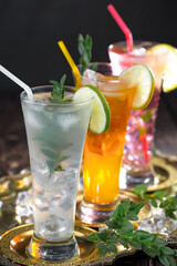 Refreshing summer alcoholic cocktail with crushed ice and citrus fruits