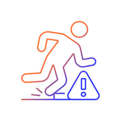 Tripping hazards gradient linear vector manual label icon. Falling precautions. Thin line color symbol. Modern style pictogram. Vector isolated outline drawing for product use instructions