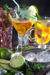 Glasses of wine on a black background.