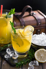 Refreshing summer alcoholic cocktail with crushed ice and citrus fruits