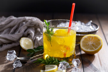 Refreshing summer alcoholic cocktail with crushed ice and citrus fruits