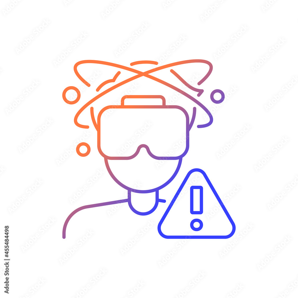 Poster can cause loss of balance gradient linear vector manual label icon. vr motion sickness. thin line co