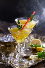 Refreshing summer alcoholic cocktail with crushed ice and citrus fruits