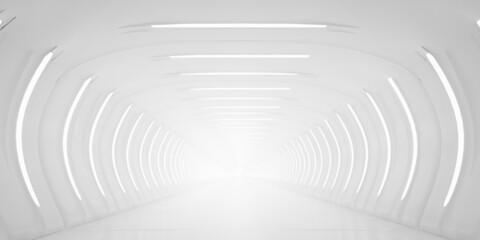 Light Corridor modern background. Futuristic Sci-Fi Tunnel. 3D Rendering