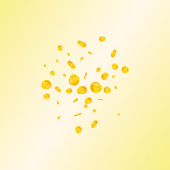 Chinese yuan coins falling. Beautiful scattered CNY coins. China money. Flawless jackpot, wealth or success concept. Vector illustration.