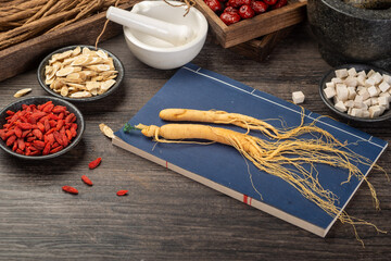 Ginseng and traditional Chinese medicine on the table