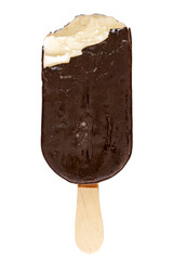 Bitten ice cream covered with dark chocolate