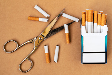 Cutting cigarettes by scissors