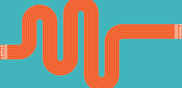 Abstract rugged running track with starting and finishing lines.