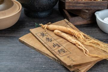 Ginseng and traditional Chinese medicine on the table